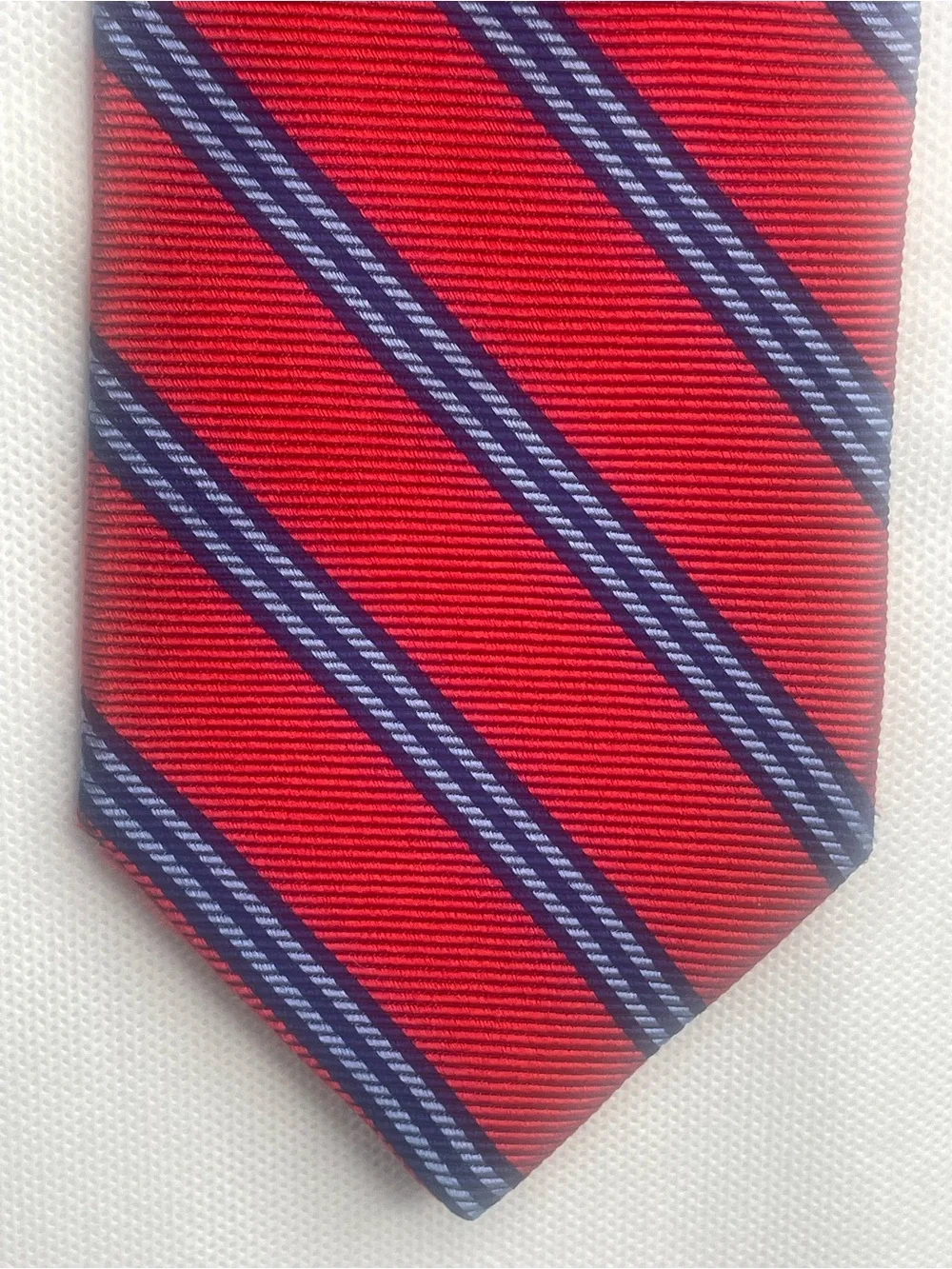 Brooks Brothers Makers Repp Silk Tie Red Preppy Blue Striped Textured Necktie
